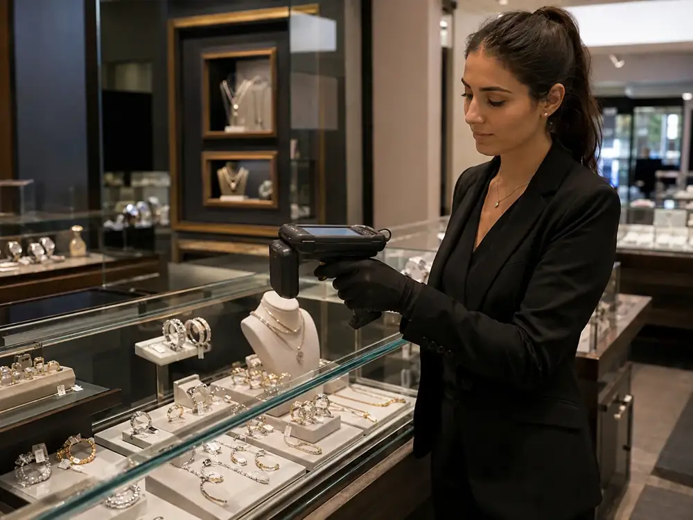 Швидка інвентаризація ювелірних виробів портативним зчитувачем у ювелірному магазині